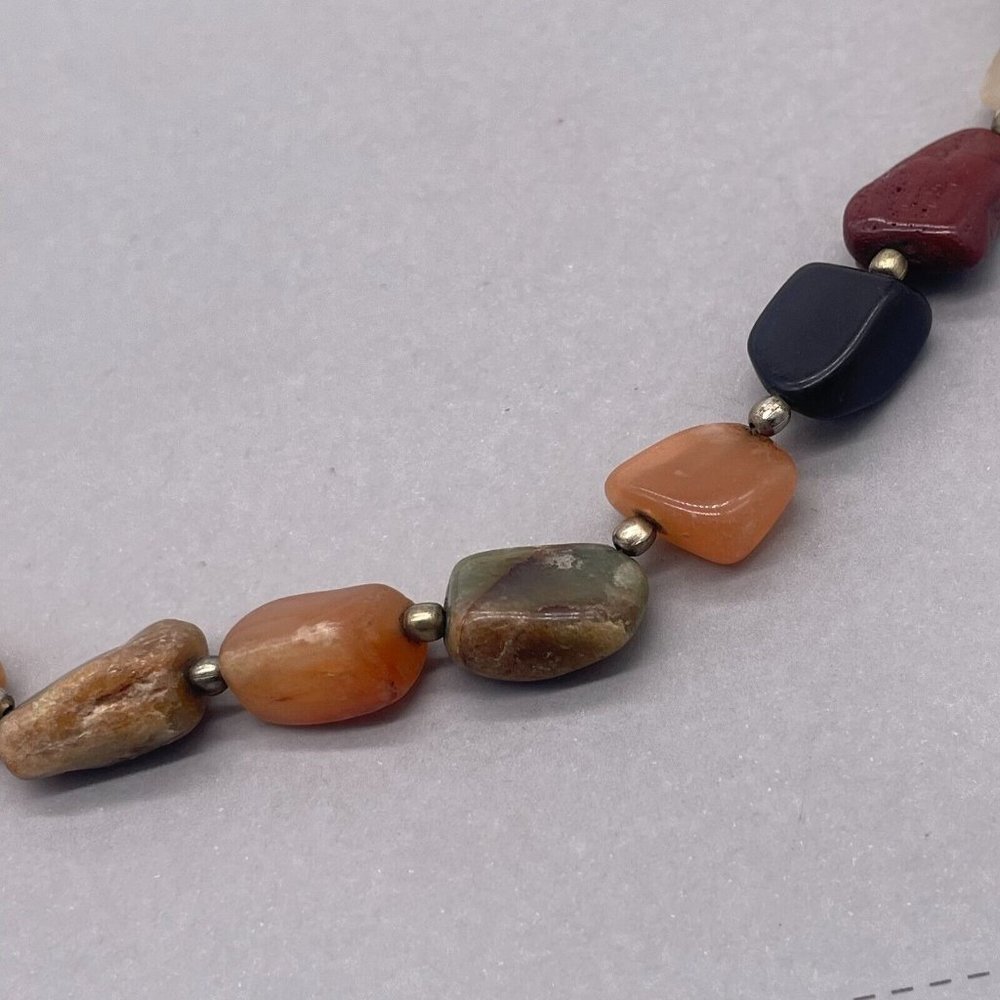 Multicolor Mixed Real Natural Stone Beaded Necklace Hook Closure 25 Inches - Picture 3 of 7